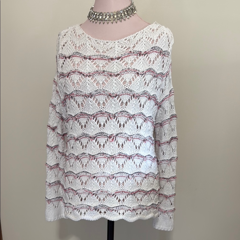 LOFT Red, white & blue crochet 100% cotton sweater in size large